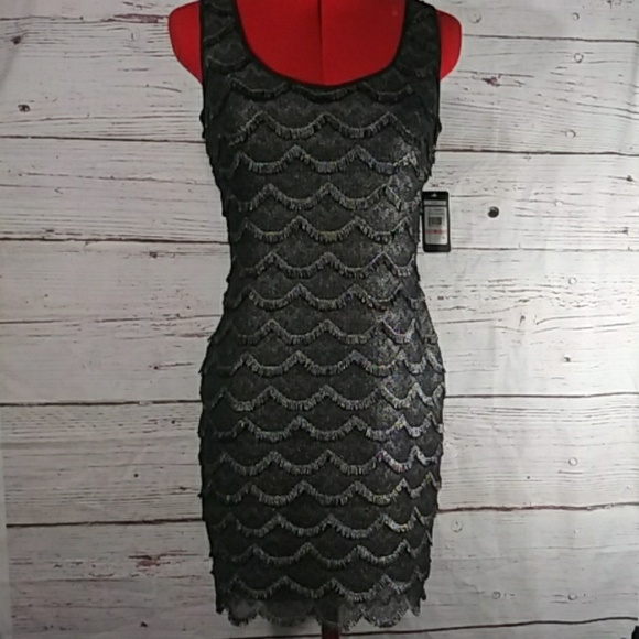 Guess Maria Black Metallic Fringe She Dress Sz 2 - Picture 3 of 8
